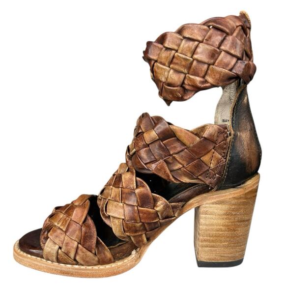 Freebird By Steven Women’s Bayou Brown Leather Woven Heeled Sandals Size 6 - Picture 2 of 11